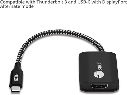 SIIG CB-TC0C12-S1 USB Type C to 4K HDMI Cable Adapter - Thunderbolt 3 Compatible - Male to Female Converter - Reversible Plug Design - Supports 6.0Gbps Bandwidth | Connect a USB-C host to an HDMI display at 4K60Hz; DisplayPort Alt Mode and Thunderbolt 3 c in Saudi Arabia