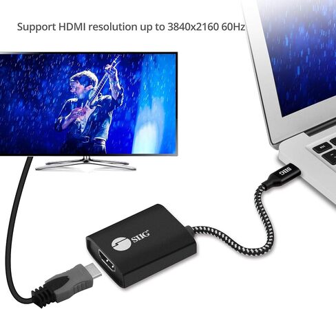 SIIG CB-TC0C12-S1 USB Type C to 4K HDMI Cable Adapter - Thunderbolt 3 Compatible - Male to Female Converter - Reversible Plug Design - Supports 6.0Gbps Bandwidth | Connect a USB-C host to an HDMI display at 4K60Hz; DisplayPort Alt Mode and Thunderbolt 3 c in Saudi Arabia
