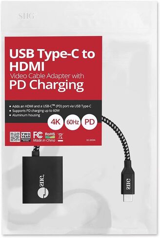 SIIG CB-TC0C12-S1 USB Type C to 4K HDMI Cable Adapter - Thunderbolt 3 Compatible - Male to Female Converter - Reversible Plug Design - Supports 6.0Gbps Bandwidth | Connect a USB-C host to an HDMI display at 4K60Hz; DisplayPort Alt Mode and Thunderbolt 3 c in Saudi Arabia