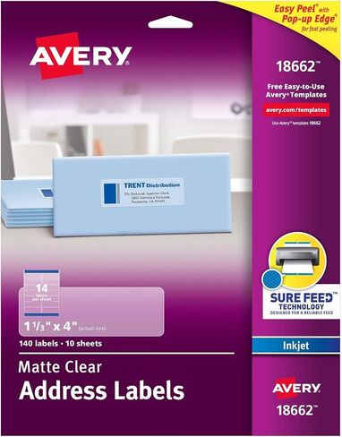 Avery Easy Peel Permanent Address Labels, 18662, 1 1/3" x 4", Matte Clear, Box of 140 in Saudi Arabia