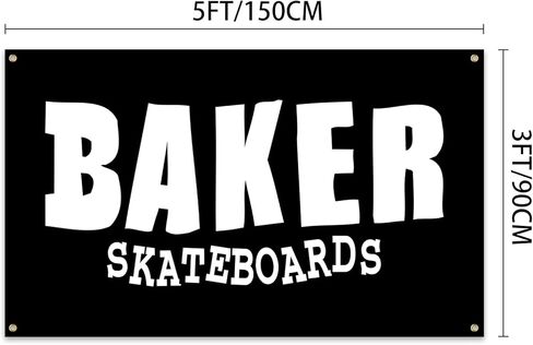 ألواح تزلج بيكر مقاس 3 × 5 أقدام للاستخدام الداخلي والخارجي، لافتة علم بحلقة معدنية مع شعار، أسود in Kuwait