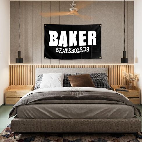 ألواح تزلج بيكر مقاس 3 × 5 أقدام للاستخدام الداخلي والخارجي، لافتة علم بحلقة معدنية مع شعار، أسود in Kuwait