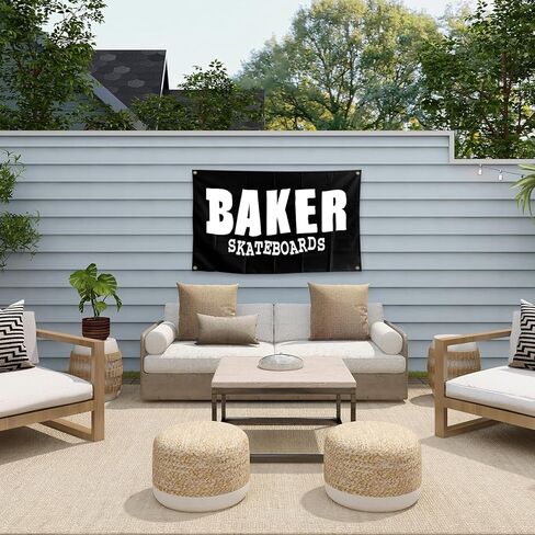 ألواح تزلج بيكر مقاس 3 × 5 أقدام للاستخدام الداخلي والخارجي، لافتة علم بحلقة معدنية مع شعار، أسود in Kuwait