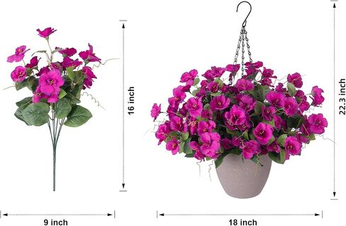 Artificial Fake Hanging Outdoor Flowers Plants Basket for Spring Summer Decoration, Faux Silk UV Sun Resistant Look Real Camellia in Planter Hotpink for Outside Porch Patio Balcony Home Garden in Saudi Arabia