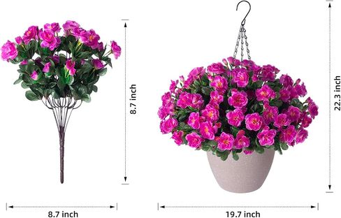 Artificial Fake Hanging Outdoor Flowers Plants Basket for Spring Summer Decoration, Faux Silk UV Sun Resistant Look Real Camellia in Planter Hotpink for Outside Porch Patio Balcony Home Garden in Saudi Arabia