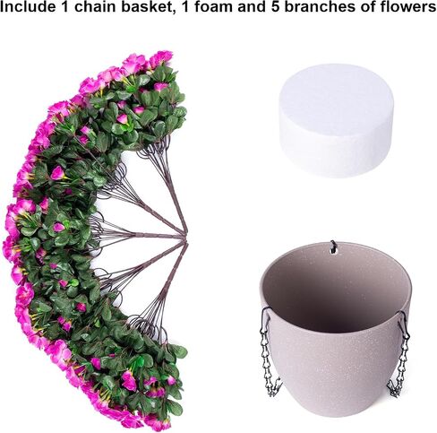 Artificial Fake Hanging Outdoor Flowers Plants Basket for Spring Summer Decoration, Faux Silk UV Sun Resistant Look Real Camellia in Planter Hotpink for Outside Porch Patio Balcony Home Garden in Saudi Arabia