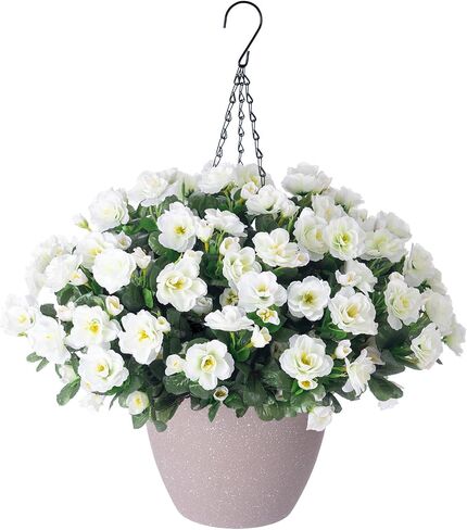 Artificial Fake Hanging Outdoor Flowers Plants Basket for Spring Summer Decoration, Faux Silk UV Sun Resistant Look Real Camellia in Planter Hotpink for Outside Porch Patio Balcony Home Garden in Saudi Arabia