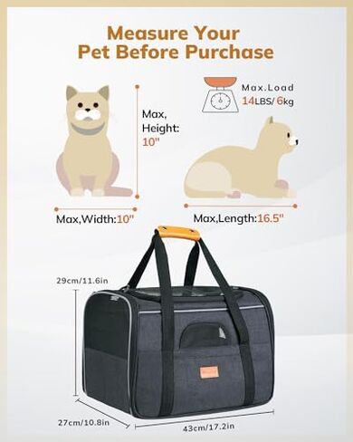 Morpilot Cat Carrier - Soft Sided Cat Carrier Large for Big Medium Cats and Puppy up to 15lbs, Pet Carrier with Safety Zippers, Foldable Bowl, Airline Approved Large Cat Carrier - Dark Gray in Kuwait