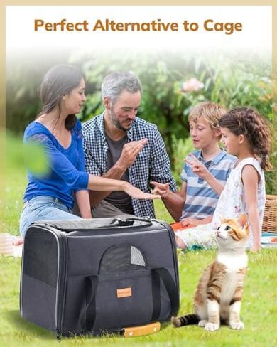 Morpilot Cat Carrier - Soft Sided Cat Carrier Large for Big Medium Cats and Puppy up to 15lbs, Pet Carrier with Safety Zippers, Foldable Bowl, Airline Approved Large Cat Carrier - Dark Gray in Kuwait