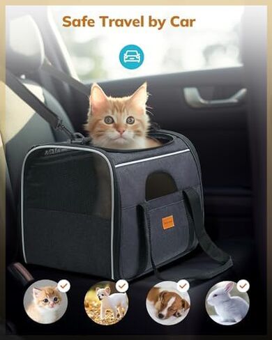 Morpilot Cat Carrier - Soft Sided Cat Carrier Large for Big Medium Cats and Puppy up to 15lbs, Pet Carrier with Safety Zippers, Foldable Bowl, Airline Approved Large Cat Carrier - Dark Gray in Kuwait