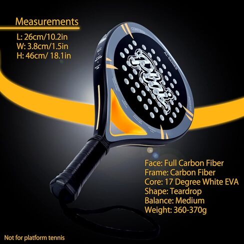 مضرب Padel A1-Series، مضرب تنس Plai Paddle مع إطار من ألياف الكربون بالإضافة إلى نقطة رائعة معززة للتحكم والقوة، رائع للاعبين المبتدئين والمتوسطين in Kuwait