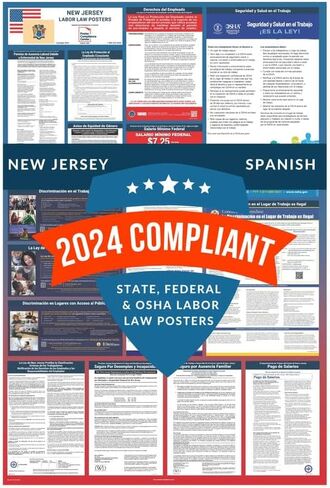 ملصقات قانون العمل 2024 - ملصق قانون العمل لولاية نيوجيرسي، اتحادي، متوافق مع إدارة السلامة والصحة المهنية، دقيق ومحدث، يتضمن تحديثات يونيو، ملصق قانون العمل المصفح 2024 نيوجيرسي، 60.96 سم عرضًا × 91.44 سم ارتفاعًا (حزمة) in Saudi Arabia