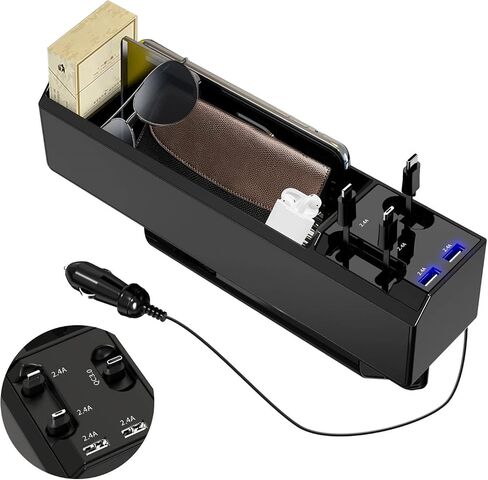 منظم حشو فجوات مقعد السيارة مع منفذي USB و3 كابلات شحن من النوع C وiOS وMicro USB وصندوق تخزين متعدد الوظائف ووحدة تحكم متقدمة لزيادة المساحة in Saudi Arabia