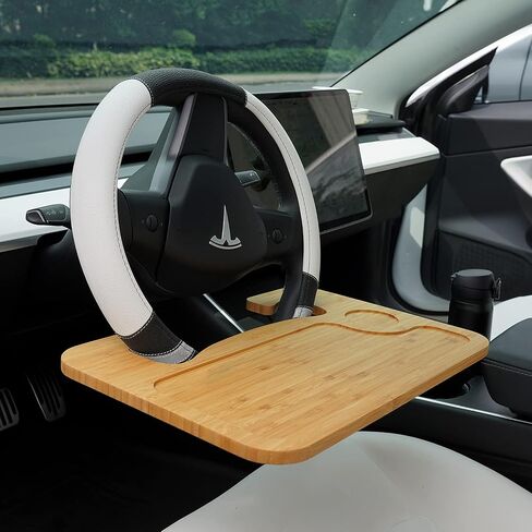 HEYTRIP Bamboo Double-Sided Steering Wheel Tray for SUV or Truck with Storage Bag, Smooth Finish Steering Wheel Desk for Laptop, iPad or Notebook in Saudi Arabia