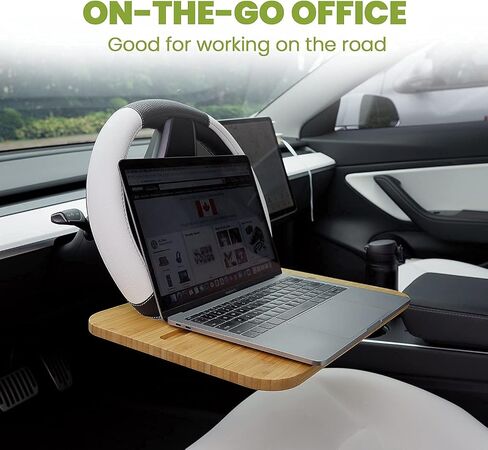 HEYTRIP Bamboo Double-Sided Steering Wheel Tray for SUV or Truck with Storage Bag, Smooth Finish Steering Wheel Desk for Laptop, iPad or Notebook in Saudi Arabia