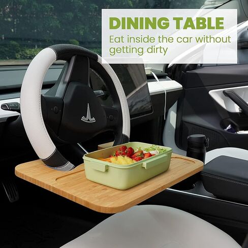 HEYTRIP Bamboo Double-Sided Steering Wheel Tray for SUV or Truck with Storage Bag, Smooth Finish Steering Wheel Desk for Laptop, iPad or Notebook in Saudi Arabia