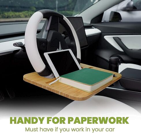 HEYTRIP Bamboo Double-Sided Steering Wheel Tray for SUV or Truck with Storage Bag, Smooth Finish Steering Wheel Desk for Laptop, iPad or Notebook in Saudi Arabia