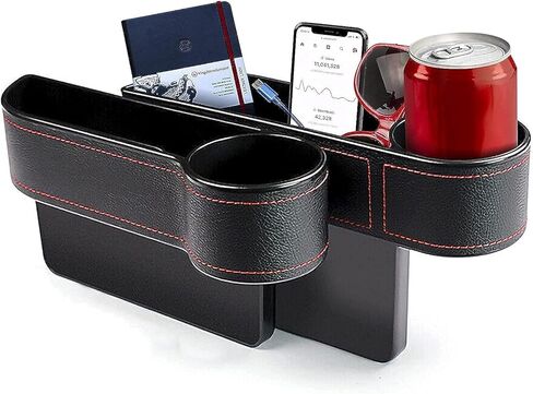 Car Seat Gap Filler, 2 Pack Multifunctional Car Seat Organizer with Cup Holder, Car Console Side Organizer for Cellphones, Wallets, Keys, Coin, Cards, Sunglasses, Passenger Side & Driver Side - Black in Saudi Arabia