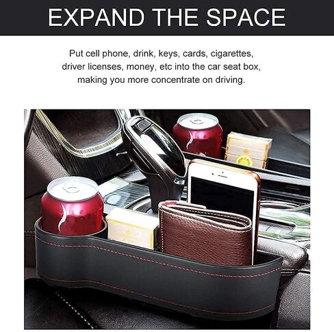 Car Seat Gap Filler, 2 Pack Multifunctional Car Seat Organizer with Cup Holder, Car Console Side Organizer for Cellphones, Wallets, Keys, Coin, Cards, Sunglasses, Passenger Side & Driver Side - Black in Saudi Arabia