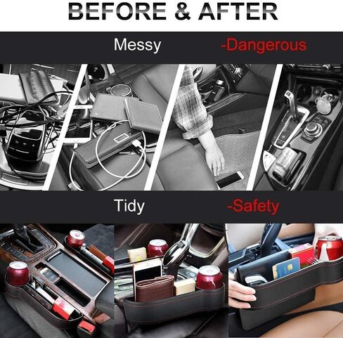 Car Seat Gap Filler, 2 Pack Multifunctional Car Seat Organizer with Cup Holder, Car Console Side Organizer for Cellphones, Wallets, Keys, Coin, Cards, Sunglasses, Passenger Side & Driver Side - Black in Saudi Arabia