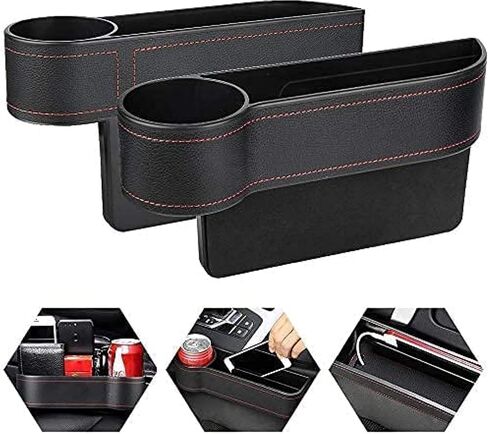 Car Seat Gap Filler, 2 Pack Multifunctional Car Seat Organizer with Cup Holder, Car Console Side Organizer for Cellphones, Wallets, Keys, Coin, Cards, Sunglasses, Passenger Side & Driver Side - Black in Saudi Arabia