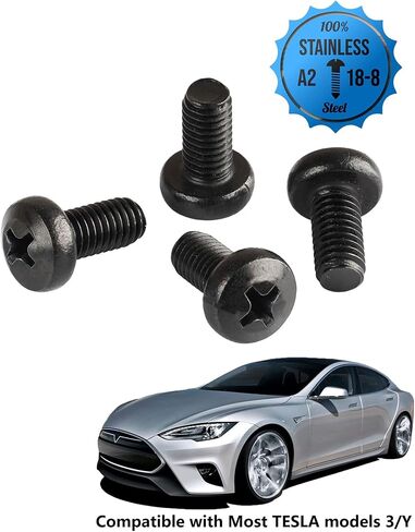 براغي لوحة ترخيص سوداء لـ Tesla وBMW، رأس مقلاة آلة فيليبس 18-8، من الفولاذ المقاوم للصدأ، مسمار M5-0.8 × 12 مم (عبوة من 8) in Kuwait