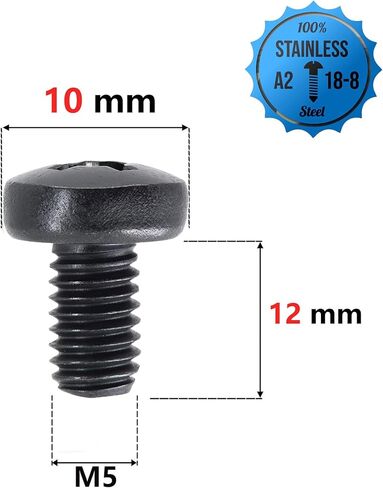 براغي لوحة ترخيص سوداء لـ Tesla وBMW، رأس مقلاة آلة فيليبس 18-8، من الفولاذ المقاوم للصدأ، مسمار M5-0.8 × 12 مم (عبوة من 8) in Kuwait