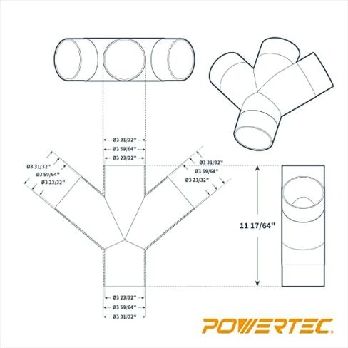 POWERTEC 70275-P2 3-Way Dust Collection Fitting w/Y Shaped Design for 4 in Hose & Cuff, 2 PK in Saudi Arabia
