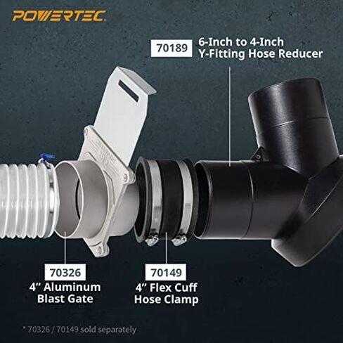 مجمع الغبار POWERTEC 70189V Y-Fitting | مخفض خرطوم من 6 بوصات إلى 4 بوصات لنظام جمع الغبار في الأعمال الخشبية in Kuwait