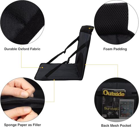 Stadium Seat for Bleachers with Back Support, Portable Bleacher Seats Cushion Wide for Sporting Events Outdoor Concerts, Black in Kuwait