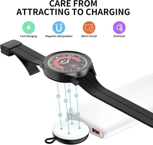 Portable USB C for Samsung Watch Charger,Galaxy 5 Pro/6 Classic/6/5/4/4Classic/3/Acitve 2(No Gear S2/S3) Travel Magnetic Wireless Chargers Fast Charging (Transparent Tawny)… in Saudi Arabia