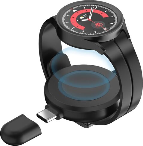 Portable USB C for Samsung Watch Charger,Galaxy 5 Pro/6 Classic/6/5/4/4Classic/3/Acitve 2(No Gear S2/S3) Travel Magnetic Wireless Chargers Fast Charging (Transparent Tawny)… in Saudi Arabia