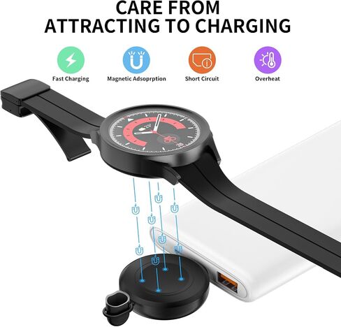 Portable USB C for Samsung Watch Charger,Galaxy 5 Pro/6 Classic/6/5/4/4Classic/3/Acitve 2(No Gear S2/S3) Travel Magnetic Wireless Chargers Fast Charging (Transparent Tawny)… in Saudi Arabia