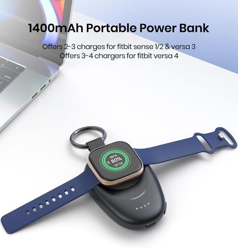 LVFAN Charger for Fitbit Sense & Versa 3, 1400mAh Portable Power Bank Charging Cable Replacement Accessories, Magnetic Travel Keychain Smartwatch Charger Dock for Fitbit Sense 2/Sense/Versa 3/Versa 4 in Kuwait