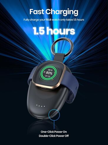 LVFAN Charger for Fitbit Sense & Versa 3, 1400mAh Portable Power Bank Charging Cable Replacement Accessories, Magnetic Travel Keychain Smartwatch Charger Dock for Fitbit Sense 2/Sense/Versa 3/Versa 4 in Kuwait