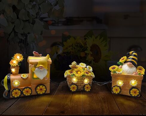 Sunflower Decor Train, LED Sunflower Decor for Tabletop, Gnomes Figurines Lighted Centerpieces Table, Sunflower Decorations Indoor for Home Outdoor Party Daisy Decorations in Saudi Arabia