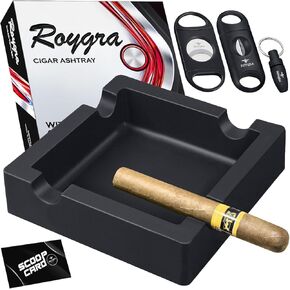 Roygra Outdoor Viros Descray (مقياس خاتم كبير) مع 3 قطع سيجار لجميع السيجار ، 5.9 × 5.9 × 1.5 '' صينية رماد غير قابلة للكسر مع 4 راحة للفناء ، خارج ، داخلي ، ديكور المنزل (أسود) in Kuwait
