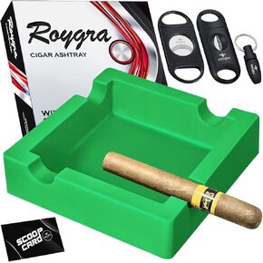 Roygra Outdoor Viros Descray (مقياس خاتم كبير) مع 3 قطع سيجار لجميع السيجار ، 5.9 × 5.9 × 1.5 '' صينية رماد غير قابلة للكسر مع 4 راحة للفناء ، خارج ، داخلي ، ديكور المنزل (أسود)