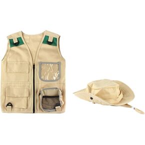1 Set Outdoor Hat Child Hat Child Vest Vest Hat Kids Halloween Costume Outfit Vest Backyard Adventure Costume Camouflage Vest Cap Cloth Camping Helmet