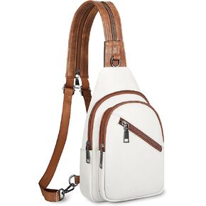 Sling Bag for Women, Crossbody Bags for Women Trendy Crossbody purse Vegan Leather Sling Backpack Chest Bag with Dual purpose Strap, Beige Brown