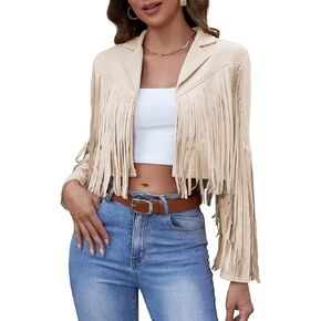 سترة نسائية كاجوال من الجلد الصناعي من American Trends، ملابس علوية بشراشيب من الجلد السويدي، معاطف قصيرة للدراجات النارية in Kuwait