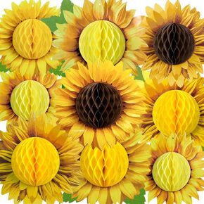 Paper Jazz 9pcs Spring Paper Flower Decortings ، Pastel Honeycomb Garden Decoration Party Decoration ، Paper Sunflower Garland Hanging Ceilling Party Supplies for Birthday Shower Dame Dame.