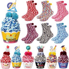 Foaincore 6 Pcs Teacher Socks Bulk Teachers Appreciation Gifts Set Theme Novelty Decorations for Women Men Coach Graduation Retirement Gifts