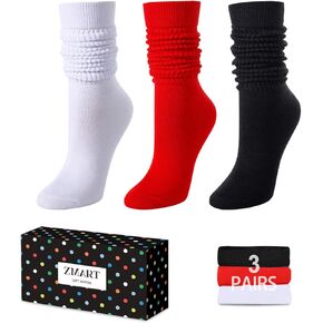 Zmart Slouch Scrunch Socks for Women - Knee Tube Socks for 80S, 90S, 3-4 Pairs,