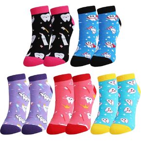 Vicenpal 5 Pairs Women's Novelty Nurse Teeth Socks Nurse Dentist Hygienist Tooth Gift for Christmas Nursing Doctor (Dental Style)