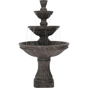 Sunnydaze Classic Designer 55-Inch 3-Tier Polystone Outdoor Water Fountain - Electric Submersible Pump - Light Brown