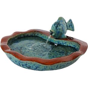 Sunnydaze Glazed Ceramic Fish 7 بوصة نافورة حديقة في الهواء الطلق - نافورة الطاولة في الهواء الطلق للفناء ، سطح السفينة ، حديقة - أكوا والبني