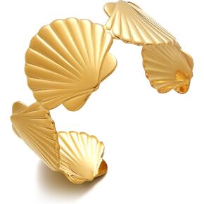 Gold Bracelets for Women with Sea Shell Cuff Bracelets Coral Cuff Bangle Bracelets Fashionable Mermaid Bracelet Adjustable Gold Ocean Bracelet Summer Jewelry Gift