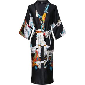 Women's Plus Size Floral Robes Long Satin Kimonos Bathrobes Patterned Long Silky Sleepwear Loungewear