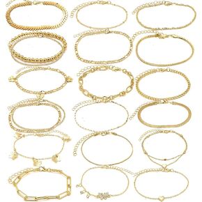 20Pcs Charm Ankle Set For Women Gold Silver Bracelets Bohemian Chain Beach Anklet Bracelet Jewelry Set Friendship Gift
